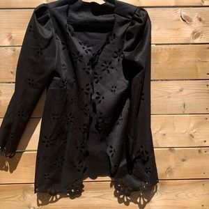 Open  Blazer with scalloped edge and eyelet cutouts